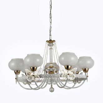 Trade Shop Trade Shop - Lampadario Classico Bianco Anticato Shabby Chic Lampada 7 Coppe Con Farfalle 92433
