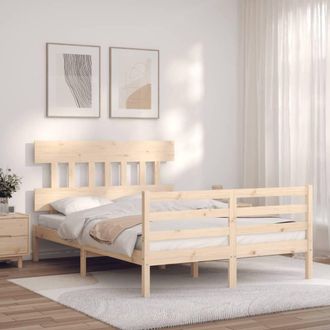 Berkfield Home Beautiful Bed Frame with Headboard Small Double Solid Wood in Light Tan