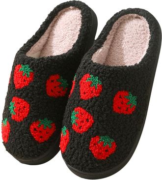 Generic Cartoon Slippers for Women and Men, Cozy Plush Warm Slipper Strawberry Mushroom Love Heart Fluffy Plush Slipper for Women and Men Unisex Soft Fuzzy Ho