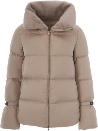 Herno Taupe Quilted Mock Collar Jacket