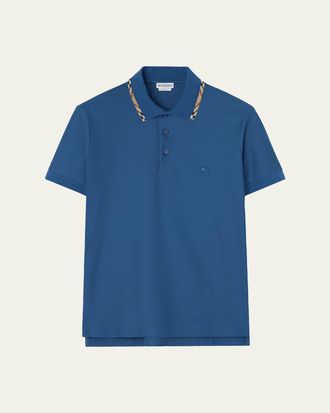 Burberry Mens Eddie Check-Trim Cotton Polo Shirt