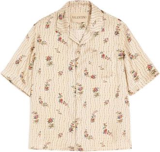 Valentino Short Sleeve Shirts, male, Beige, Size: XL Floral Short Sleeve Shirt