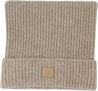 Acne Studios Face Logo Square Beanie - unisex - Hoeden - Beige - ONE Size - Wol - Accessoires