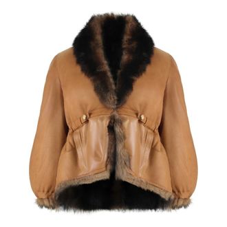 Fendi Coats - Dames - Leren en Su&egrave;de Jassen - Bruin - XS - Jassen