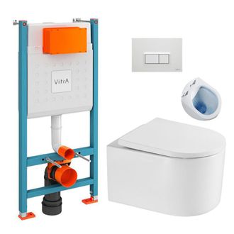 Vitra Pack Inodoro V-fix + Inodoro Sin Brida Sat Delano + Asiento Softclose + Placa, Blanco Brillante (v-fixdelano-1)