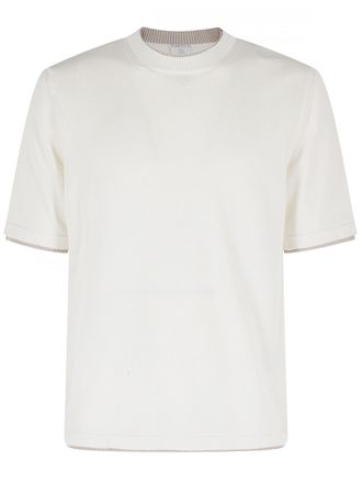 Eleventy Boxy Fit White Ribbed Crew Neck T-Shirt