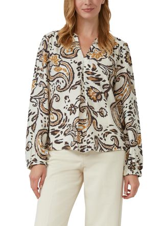 s.Oliver Langarmbluse S.OLIVER, Damen, Gr. 34, sanftes wei&szlig; aop, Web, Obermaterial: 84% Viskose, 16% Polyamid, bedruckt, bequem h&uuml;ftbedeckend, V-Ausschnitt, el