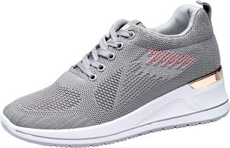 Generic Womens Fashion Slip On Platform Sneakers Breathable Knit Mesh Running Casual Sports Shoes for Walking Jogging Gym Workout Wide Fit Womens Black Traine