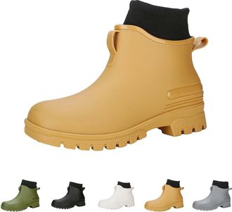 Generic Womens Wellington Rain Boots with Plush Lining, Ladies Slip On Chelsea Rubber Ankle Booties Winter Warm Waterproof Anti-Slip Rain Boots for Garden Mud