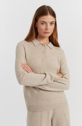 Chinti and Parker Wool-Cashmere Knit Polo Sweater in Soft Oat at Nordstrom, Size X-Large