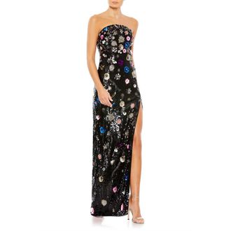 Mac Duggal Floral Sequined Strapless Column Gown in Black Multi at Nordstrom, Size 14