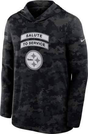 Nike Pittsburgh Steelers Salute to Service Sideline Nike Mens Dri-FIT NFL Long-Sleeve Hooded Top in Black | 03B90ILOA2S-YUN