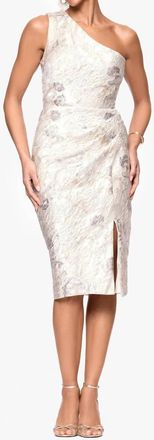 Xscape Evenings Metallic Floral Jacquard One-Shoulder Sheath Cocktail Dress In Champagne