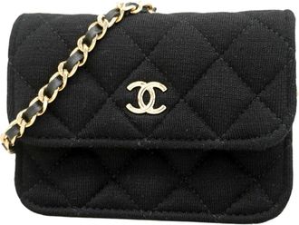 Chanel Black Cotton Chain/Shoulder Wallet (Pre-Owned)