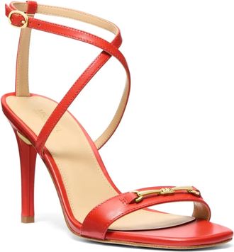 Michael Kors Womens Michael Kors Lena Sandals Red Leather Square Toe Stiletto Heel GAL1721