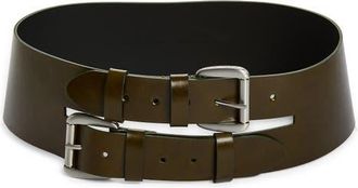 Paloma Wool Penelope Double Buckle Wide Leather Belt in 247 - Khaki at Nordstrom, Size X-Small