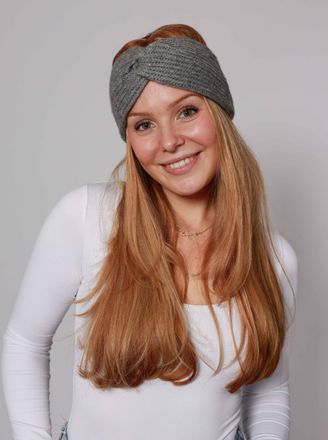 Zwillingsherz Stirnband ZWILLINGSHERZ Rippe, Damen, mittelgrau, Strick, Obermaterial: 100% Kaschmir, M&uuml;tzen Stirnband, breit, gerippt, mit Knotendetail