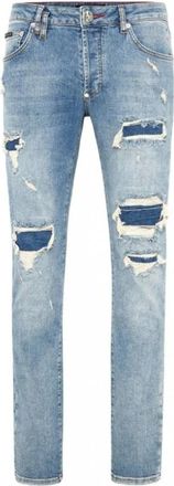 Philipp Plein Jeans - Heren - Slim Fit Jeans - Blauw - W34 - Leer - Jeans