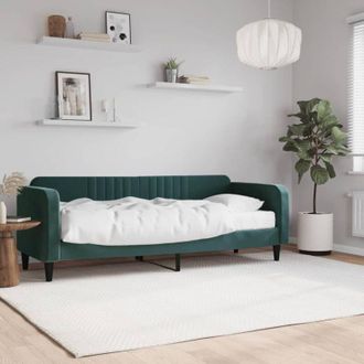 vidaXL Sof&aacute; Cama Con Colch&oacute;n Terciopelo Verde Oscuro 80x200 Cm Vidaxl