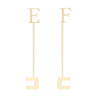 Elisabetta Franchi Oorbel met logo aan ketting - Dames - Oorbellen - Geel - ONE Size - Accessoires