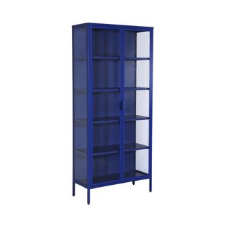 Sweeek Aparador, vitrina de acero y vidrio templado con 2 puertas, 180cm