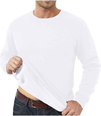 Generic Mens Fleece Jumpers Crew Neck Fleece Lined Sweatshirts Thermal Winter Warm Pullover Sherpa Sweater Long Sleeve Plain Casual Workwear Thick Gym Fuzzy F
