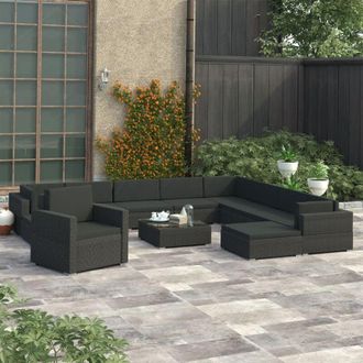 vidaXL Vidaxl - Set Divani da Giardino 12 pz con Cuscini in Polyrattan Nero
