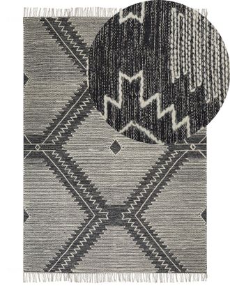 Beliani Tappeto In Cotone Nero Bianco Sporco 160 X 230 Cm Motivo Geometrico E Nappe Arbaa