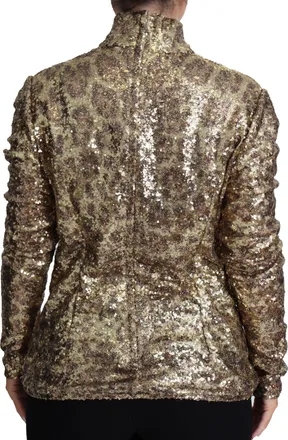 Dolce & Gabbana Brown Leopard Fit Turtleneck Sequin Womens Sweater