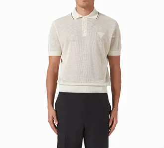 Prada Cream Mesh Knit Polo Shirt Size L
