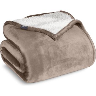 Bare Home Reversible Plush Fleece Throw Blanket in Taupe at Nordstrom