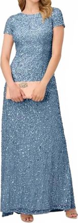 Adrianna Papell Womens Scoop Back Sequin Gown In Nile Blue