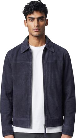 Infinity Leather Mens Navy Goat Suede Leather Harrington Biker Jacket - Bursa
