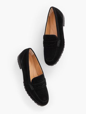 Talbots Cassidy Suede Penny Loafers - Black - 10 1/2 M Talbots