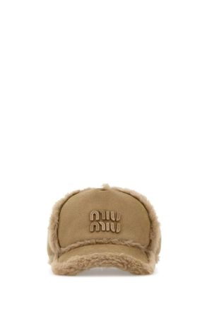 Miu Miu Beige Shearling Baseball Cap