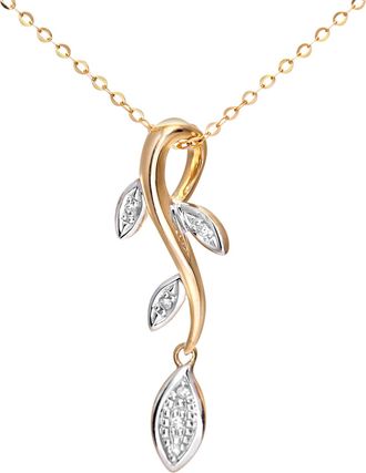 Diamant L'&eacute;ternel Womens Ladies 9ct Yellow Gold Diamond Leaf Drop Pendant + 18 Trace Chain - One Size