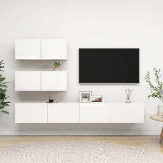 vidaXL Vidaxl - Set De Muebles De Sal&oacute;n Tv 4 Piezas Madera De Ingenier&iacute;a Blanco