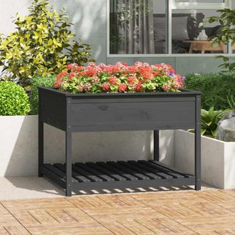 vidaXL Vidaxl - Jardinera Con Estante Madera Maciza Pino Gris 111,5x111,5x81 Cm