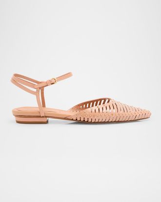 Ulla Johnson Violette Caged Leather Ankle-Strap Ballerina Flats