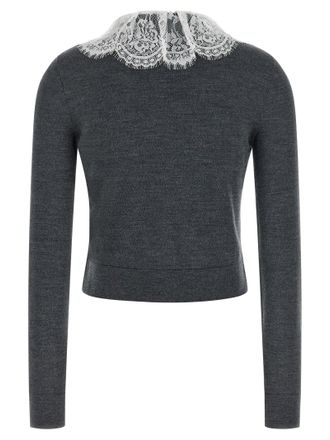 Self Portrait Lace Collar Knit Cardigan - Charcoal