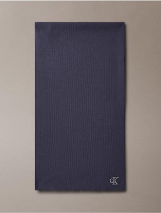 Calvin Klein Mens Monogram Embroidery Fine Rib Scarf - Blue