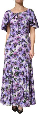 Dolce & Gabbana Purple Floral Silk Stretch Elegant Gown Womens Dress