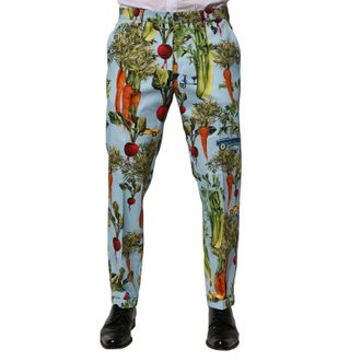 Dolce & Gabbana Vegetable-Print Cotton Trousers - Blue