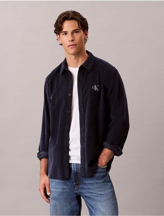 Calvin Klein Jeans Calvin Klein Mens Corduroy Monologo Easy Shirt - Blue - 2XL