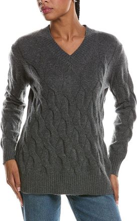 Fort&eacute; Cashmere Long Cable V-Neck 100% Cashmere Sweater