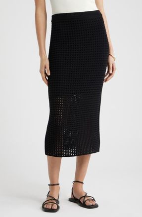 Nordstrom Mesh Stitch Midi Skirt in Black at Nordstrom, Size Xx-Small