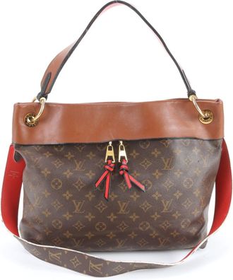Louis Vuitton Brown Red Color Leather Coated Canvas Shoulder Bag Tote Bag (Pre-Owned)