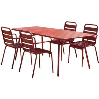 Vente-Unique Sala da pranzo da giardino un tavolo L.160 cm e 4 poltrone impilabili in Metallo Rosso - MIRMANDE di MYLIA