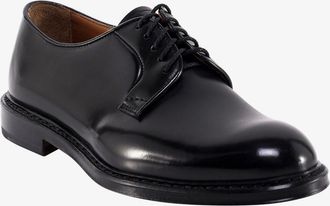 Doucal's Mens Leather Lace-Up Shoes Black Flat
