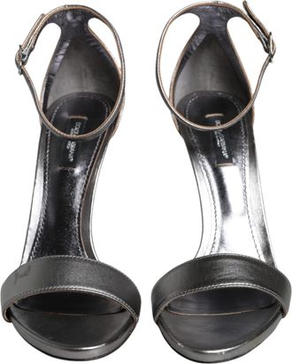 Dolce & Gabbana Silver KEIRA Heels Ankle Strap Sandals Womens Shoes (Pre-Owned)